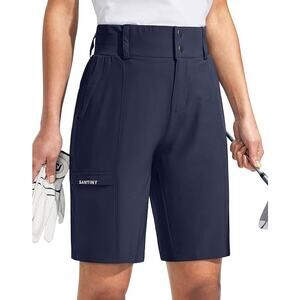 Santiny Shorts XXL High Waist Golf Hike Quick Dry Zipper Pockets Navy New